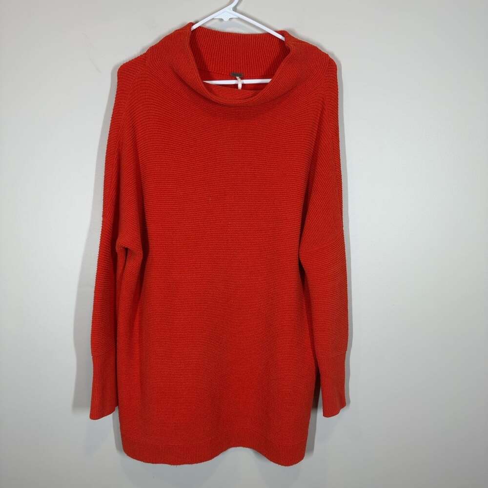 Free People Womens Red Cowl Neck Ribbed Knit Sweater Long Sleeve Size XS